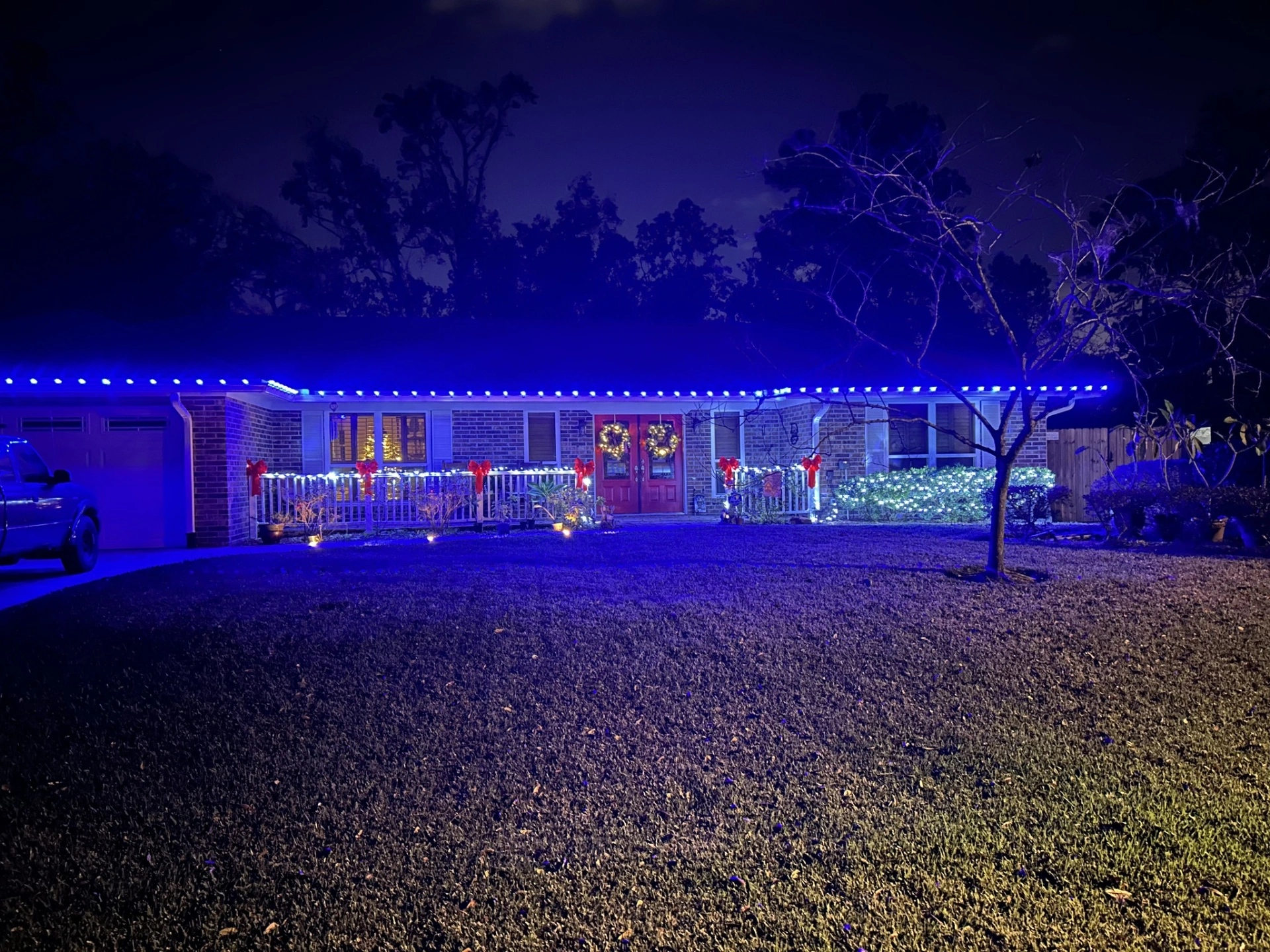 Blue LED holiday lighting installation